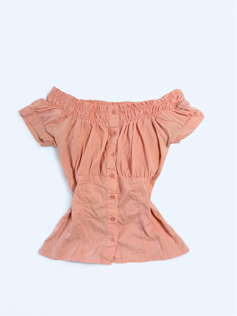 Women's Off-Shoulder Button-Front Top in Peach